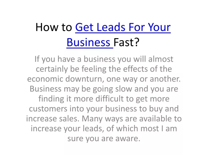 how to get leads for your business fast