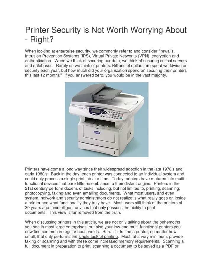 printer security is not worth worrying about