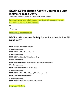 BSOP 429 Production Activity Control and Just in time All iLabs Devry