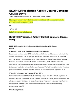 BSOP 429 Production Activity Control Complete Course Devry