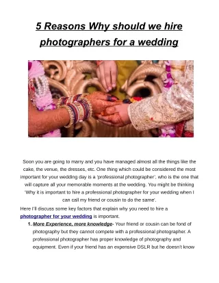 5 Reasons Why should we hire photographers for a wedding
