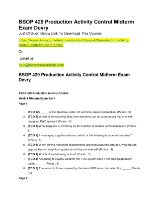BSOP 429 Production Activity Control Midterm Exam Devry
