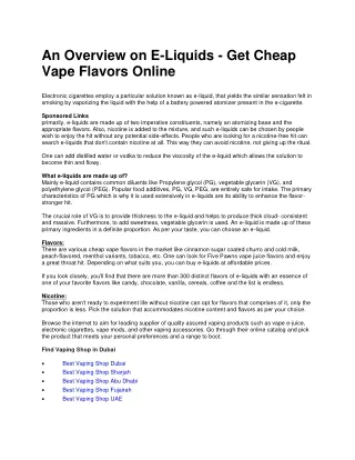 An Overview on E-Liquids - Get Cheap Vape Flavors Online