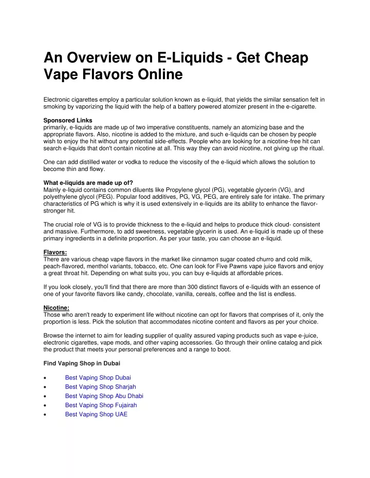 an overview on e liquids get cheap vape flavors