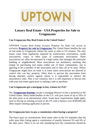 Luxury Real Estate - USA Properties for Sale to Uruguayans