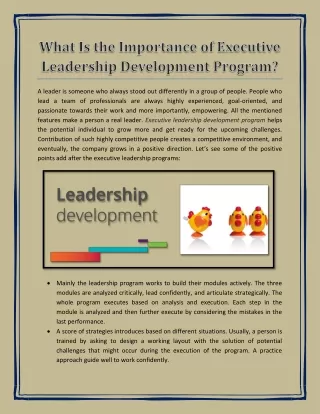 What Is the Importance of Executive Leadership Development Program?