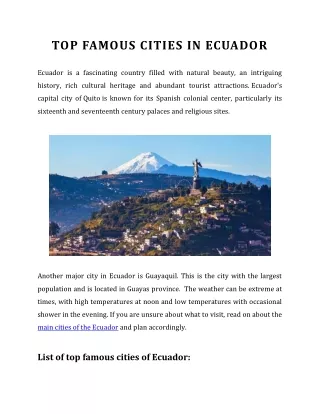 TOP FAMOUS CITIES IN ECUADOR