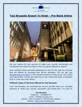 Taxi Brussels Airport To Hotel – Pre-Book Online