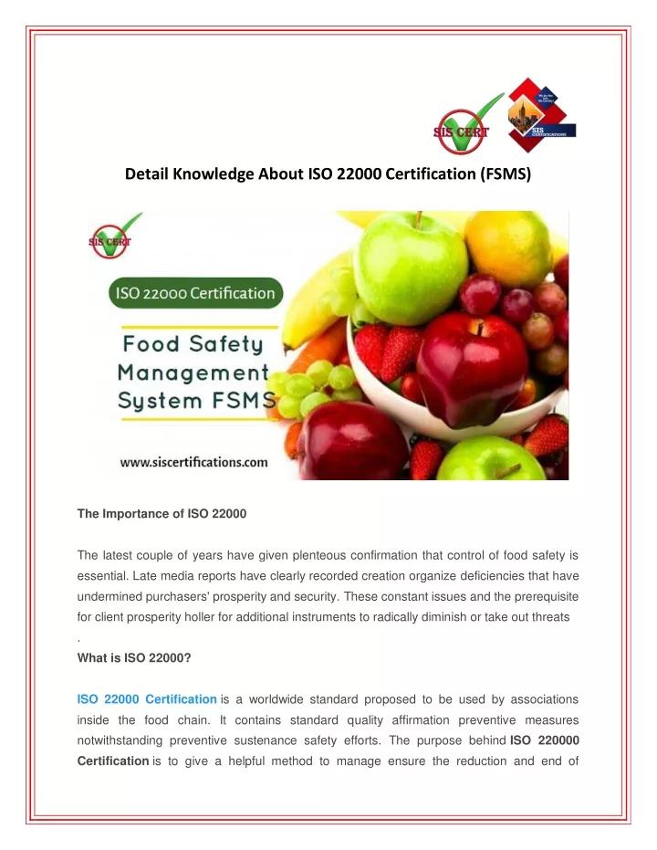 detail knowledge about iso 22000 certification