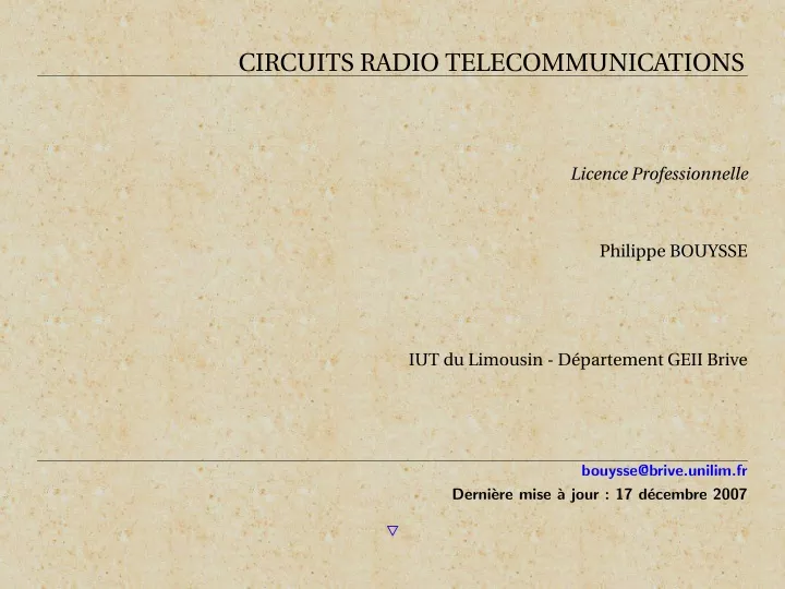circuits radio telecommunications