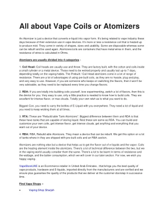 All about Vape Coils or Atomizers