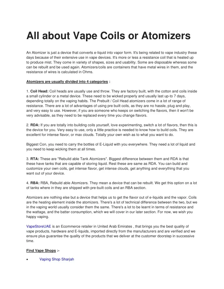 all about vape coils or atomizers