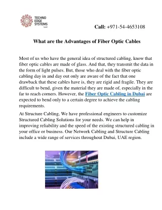 What are the Advantages of Fiber Optic Cables