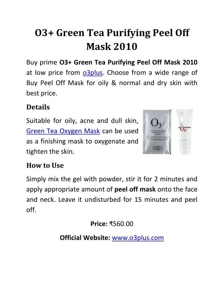 o3 green tea purifying peel off mask 2010