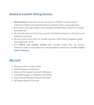 Medical and Scientific Writing Servieces