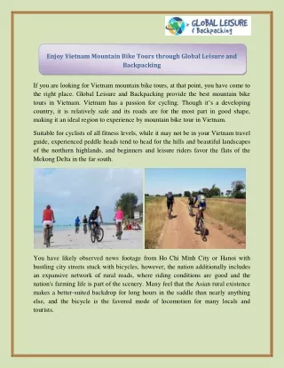 Enjoy Vietnam Mountain Bike Tours through Global Leisure and Backpacking