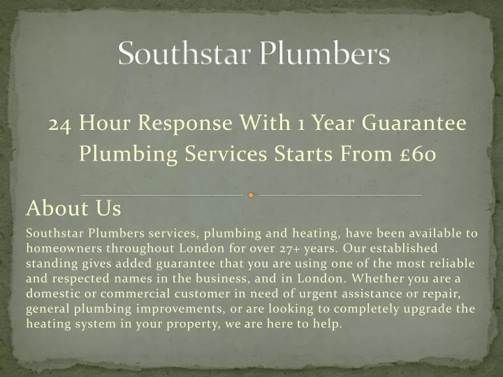 24 hour response with 1 year guarantee plumbing