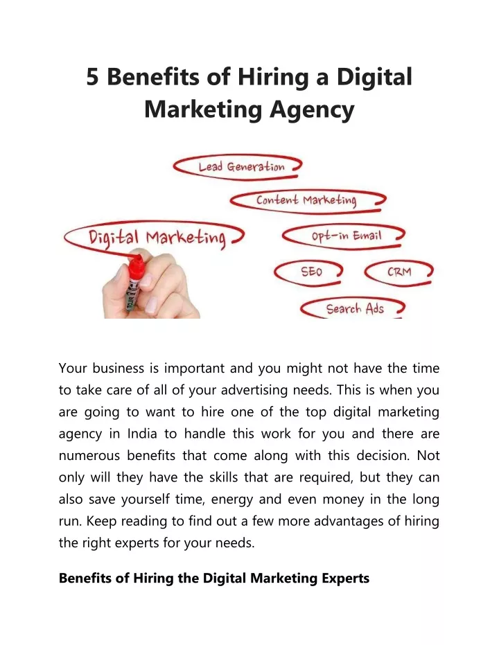 5 benefits of hiring a digital marketing agency