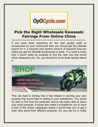 Pick the Right Wholesale Kawasaki Fairings From Online China