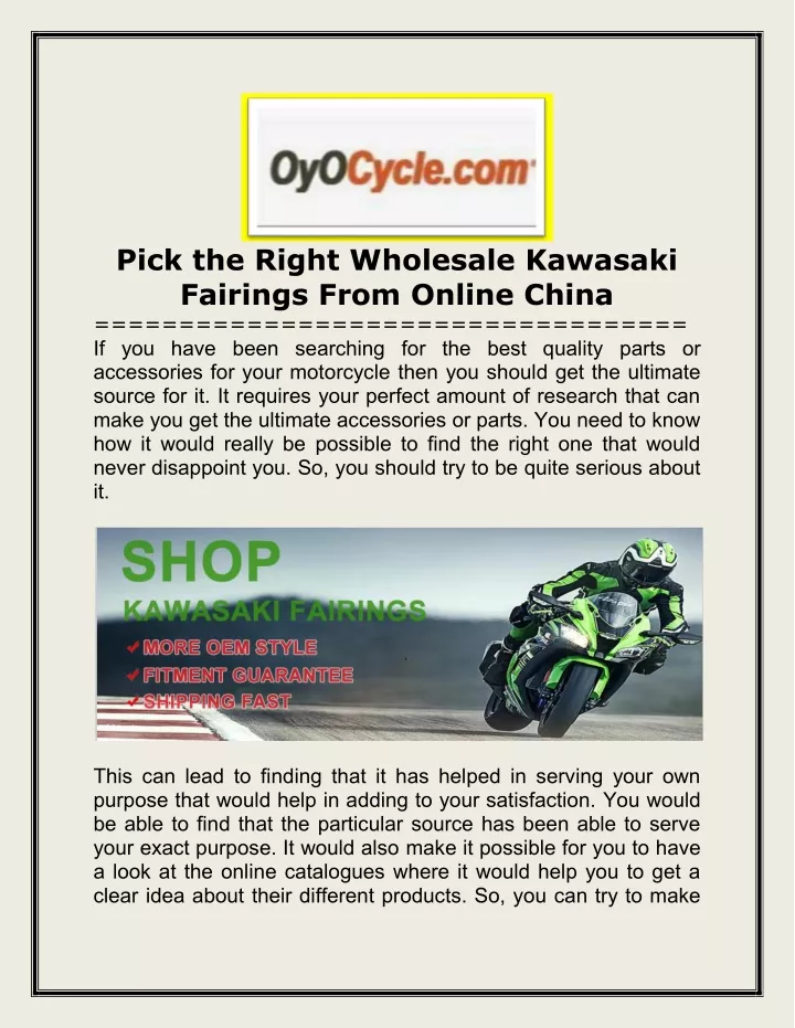 pick the right wholesale kawasaki fairings from
