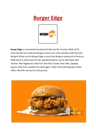 5% Off - Burger Edge Menu - Burger Restaurant Prestons, NSW