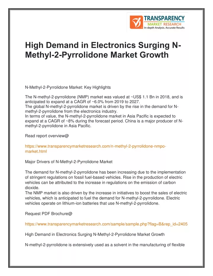 high demand in electronics surging n methyl