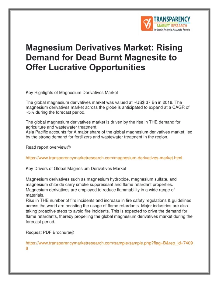 magnesium derivatives market rising demand