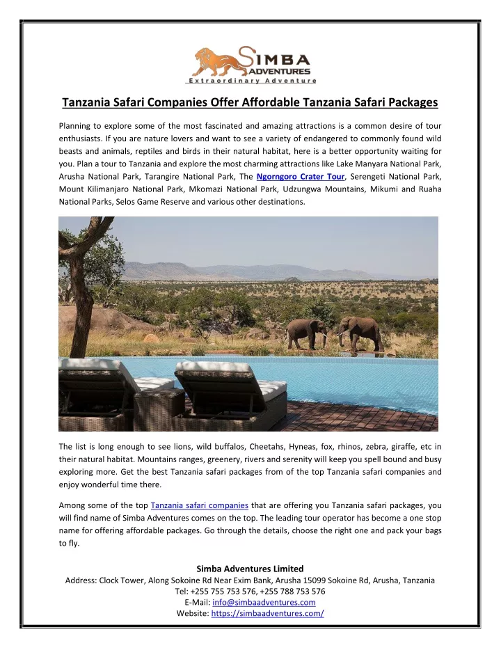 tanzania safari companies offer affordable