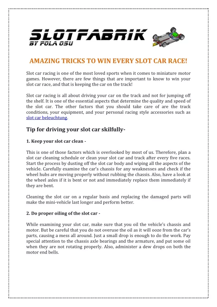 amazing tricks to win every slot car race
