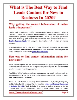 What is The Best Way to Find Leads Contact for New in Business In 2020
