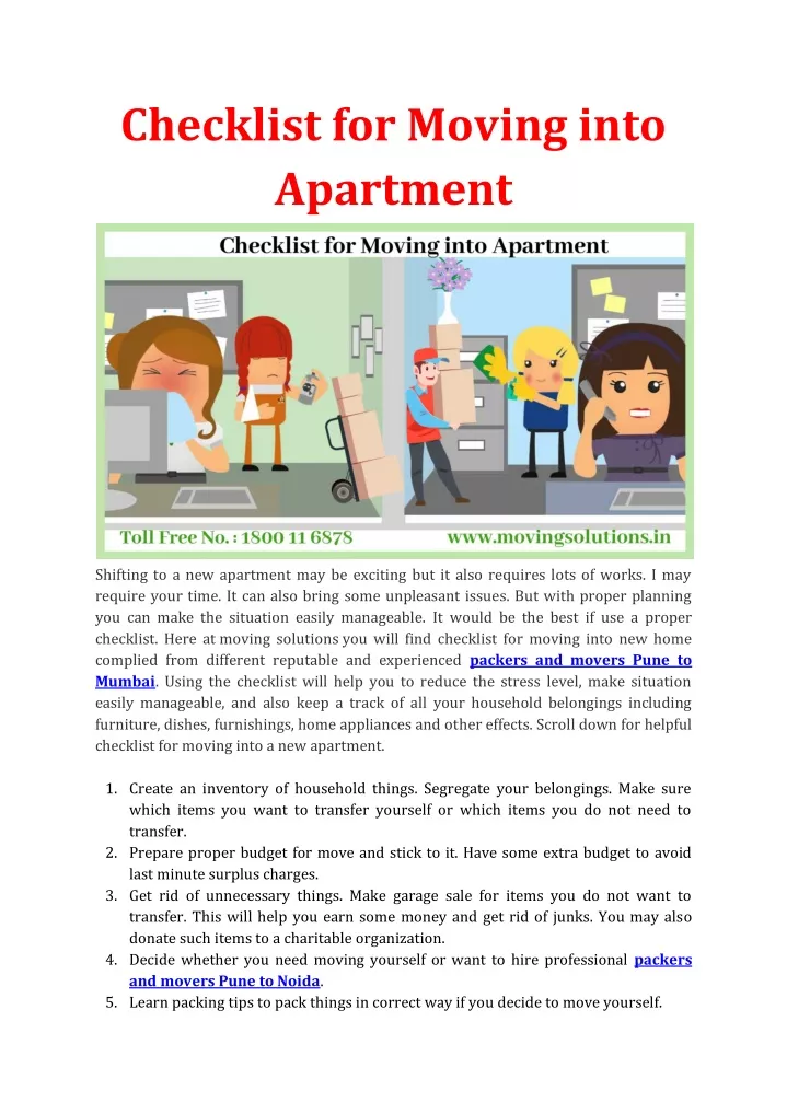 checklist for moving into apartment