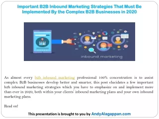 Important B2B Inbound Marketing Strategies That Must Be Implemented By the Complex B2B Businesses in 2020