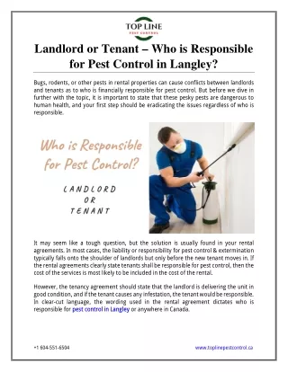 Landlord or Tenant – Who is Responsible for Pest Control in Langley?