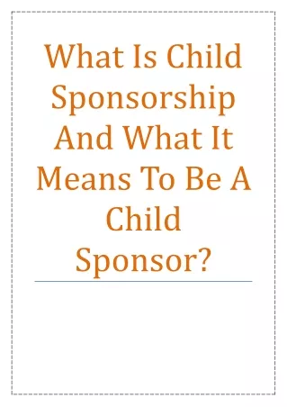 What Is Child Sponsorship And What It Means To Be A Child Sponsor?