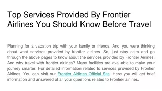 Top services provided by frontier airlines you should know before travel