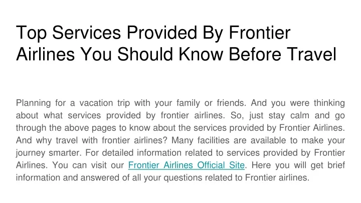 top services provided by frontier airlines you should know before travel