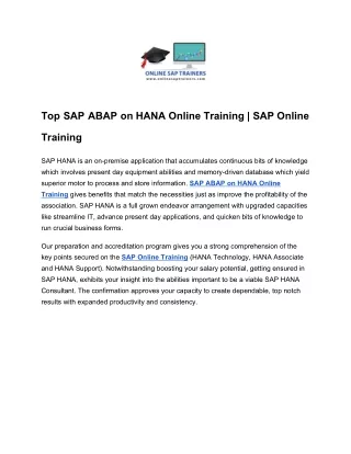 Top SAP ABAP on HANA Online Training | SAP Online Training
