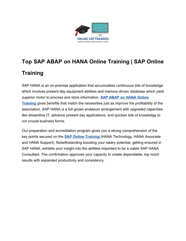 top sap abap on hana online training sap online
