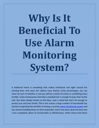 Why Is It Beneficial To Use Alarm Monitoring System?