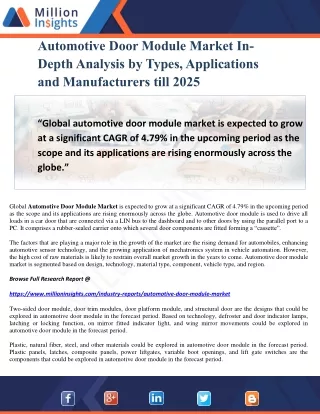 Automotive Door Module Market In-Depth Analysis by Types, Applications and Manufacturers till 2025