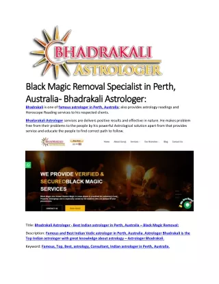 Black Magic Removal Specialist in Perth, Australia - Bhadrakali Astrologer: