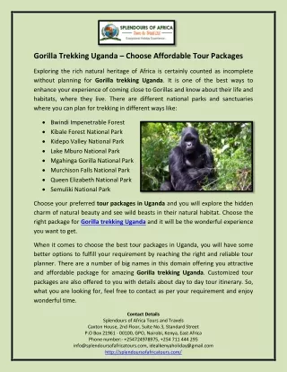 Gorilla Trekking Uganda – Choose Affordable Tour Packages