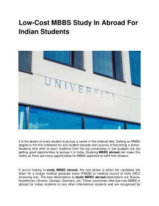Low-Cost MBBS Study In Abroad For Indian Students