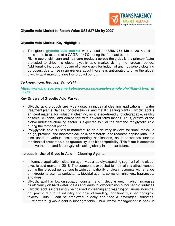 glycolic acid market to reach value