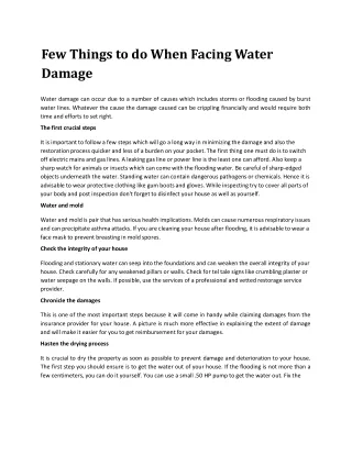 Few Things to do When Facing Water Damage