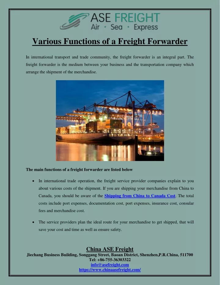 various functions of a freight forwarder