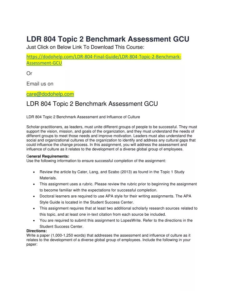 ldr 804 topic 2 benchmark assessment gcu just