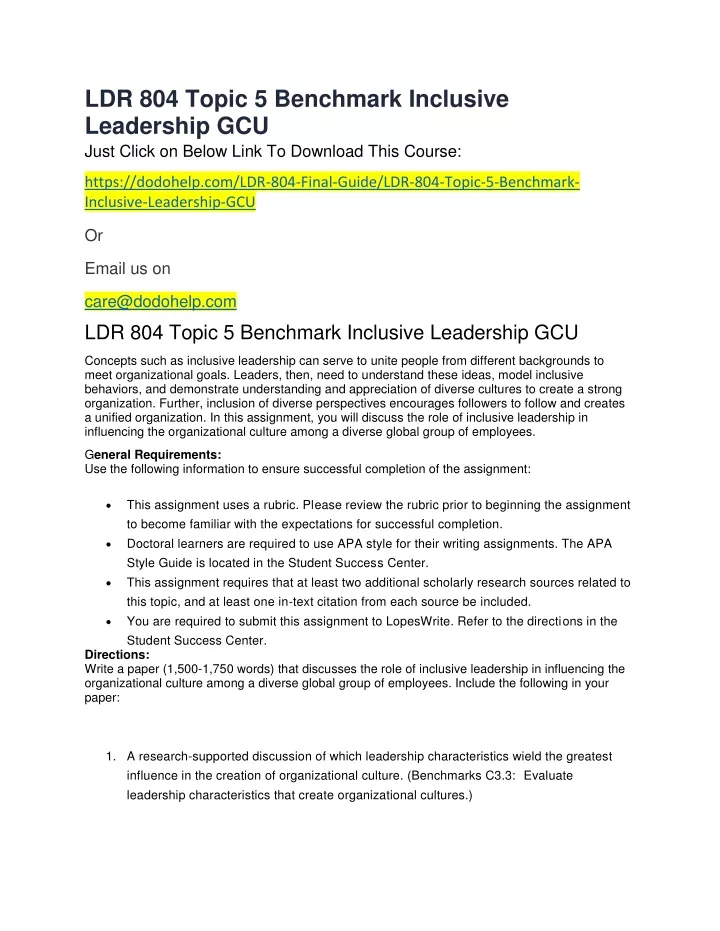 ldr 804 topic 5 benchmark inclusive leadership