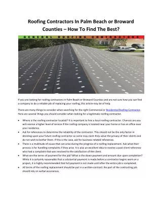 Roofing Contractors In Palm Beach or Broward Counties – How To Find The Best?
