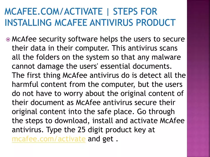 mcafee com activate steps for installing mcafee antivirus product